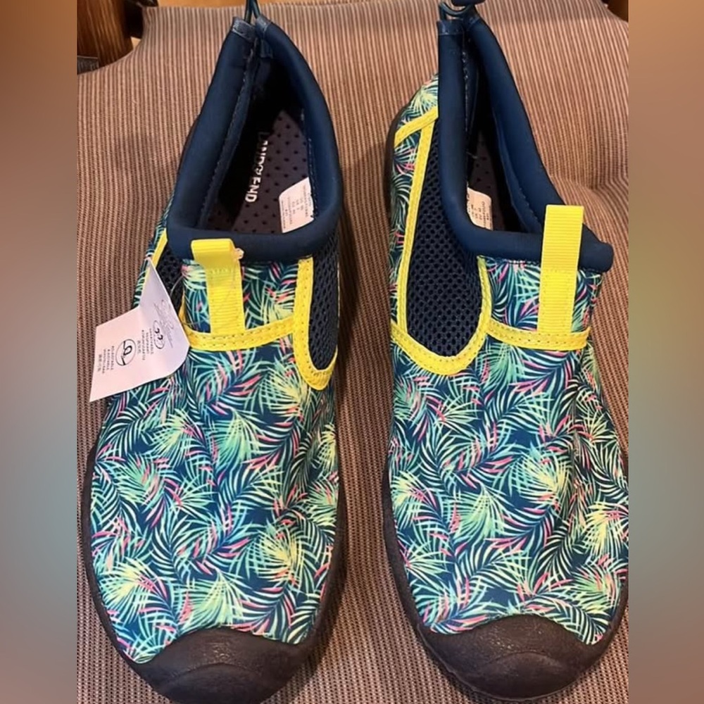 Lands' End Blue and Yellow Water Shoes with Elastic Panels